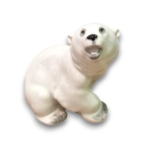 Vintage Lomonosov Russian Porcelain White Polar Bear Cub Figurine USSR 6''